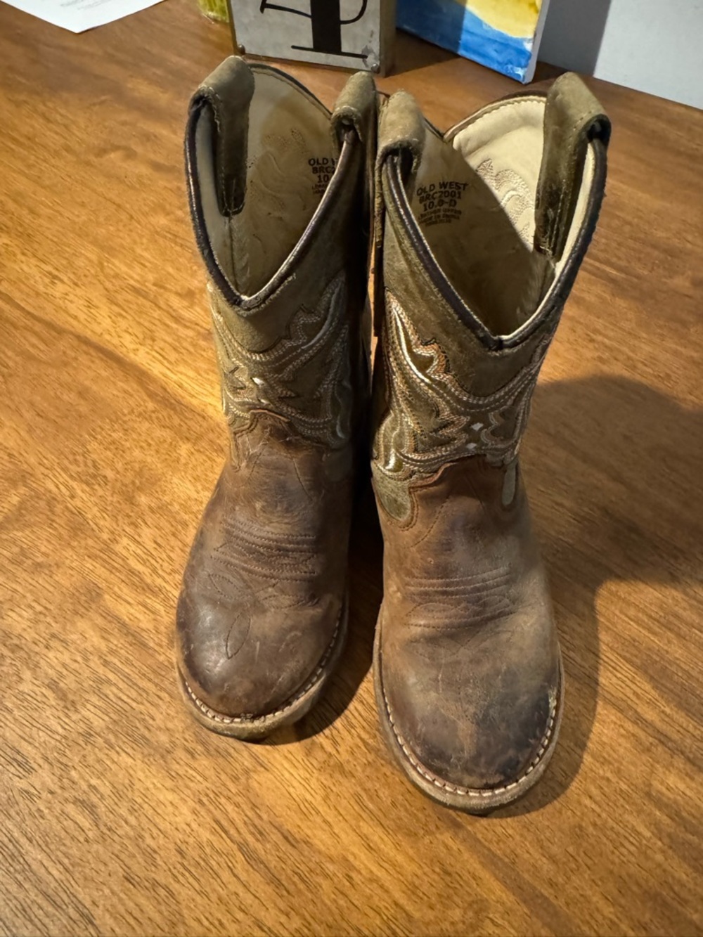 Old West Kids Brown/Tan Embroidered Western Boots